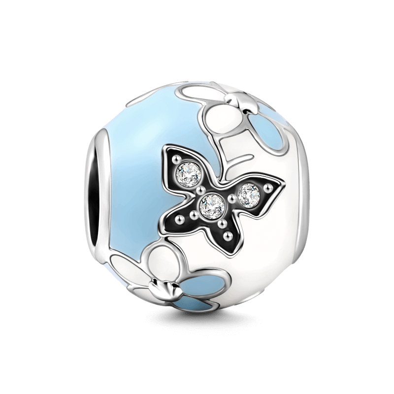 Blue Butterfly and Flowers Charm