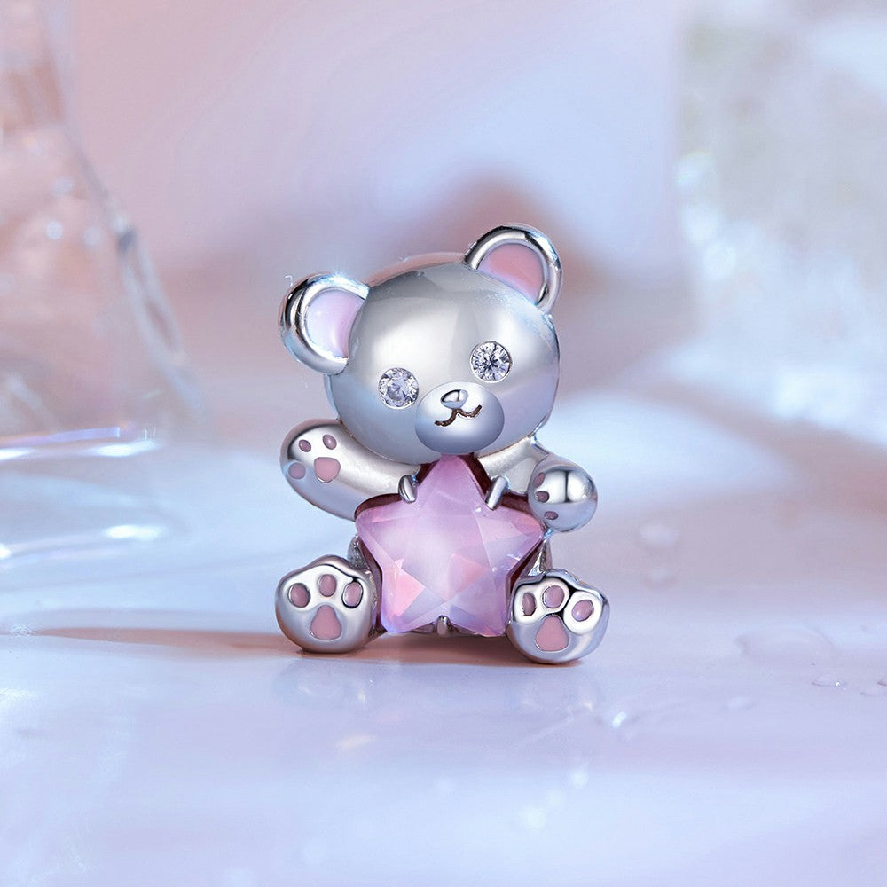 Pink Star Bear Charm Silver