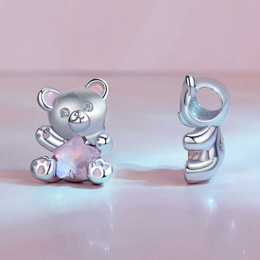 Pink Star Bear Charm Silver