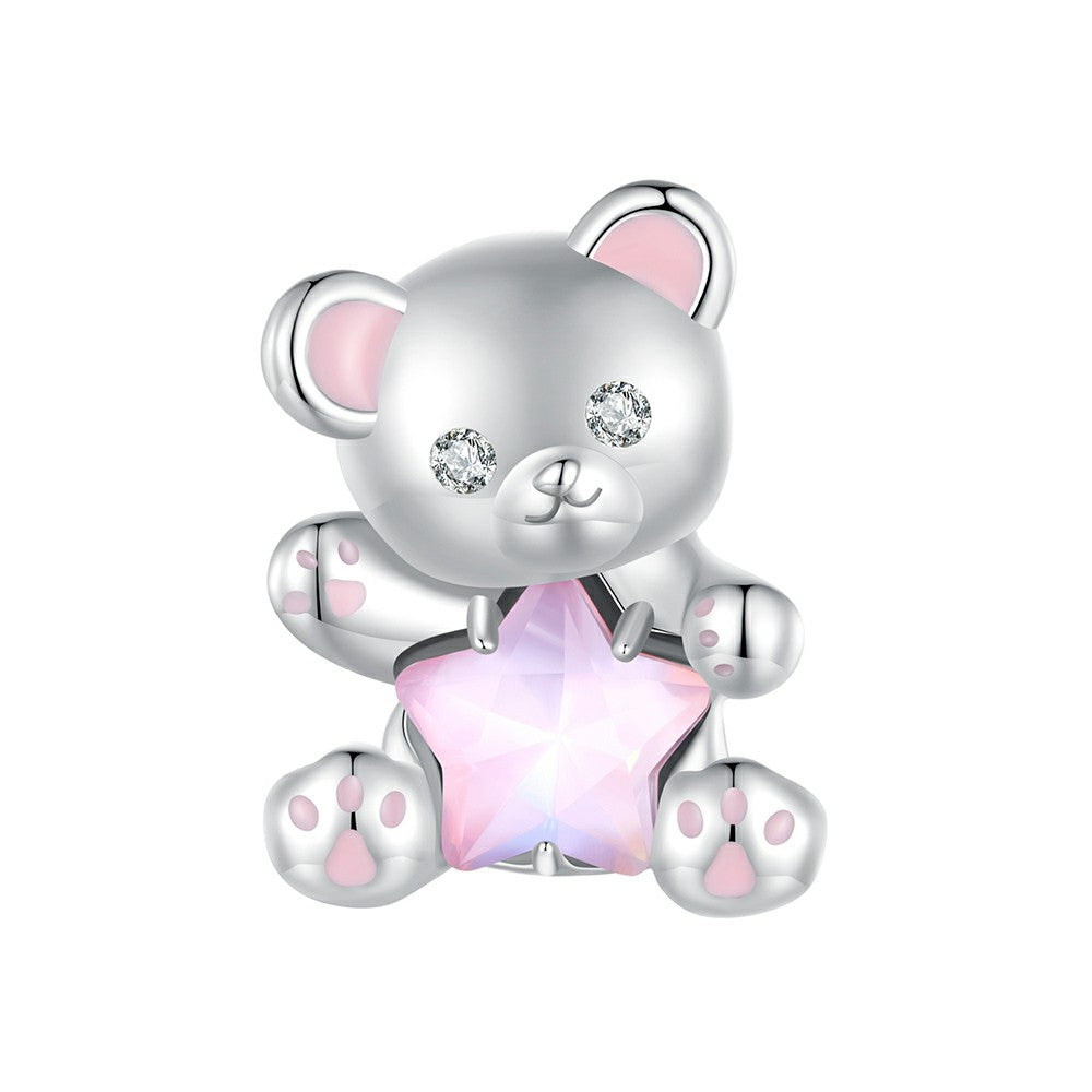 Pink Star Bear Charm Silver
