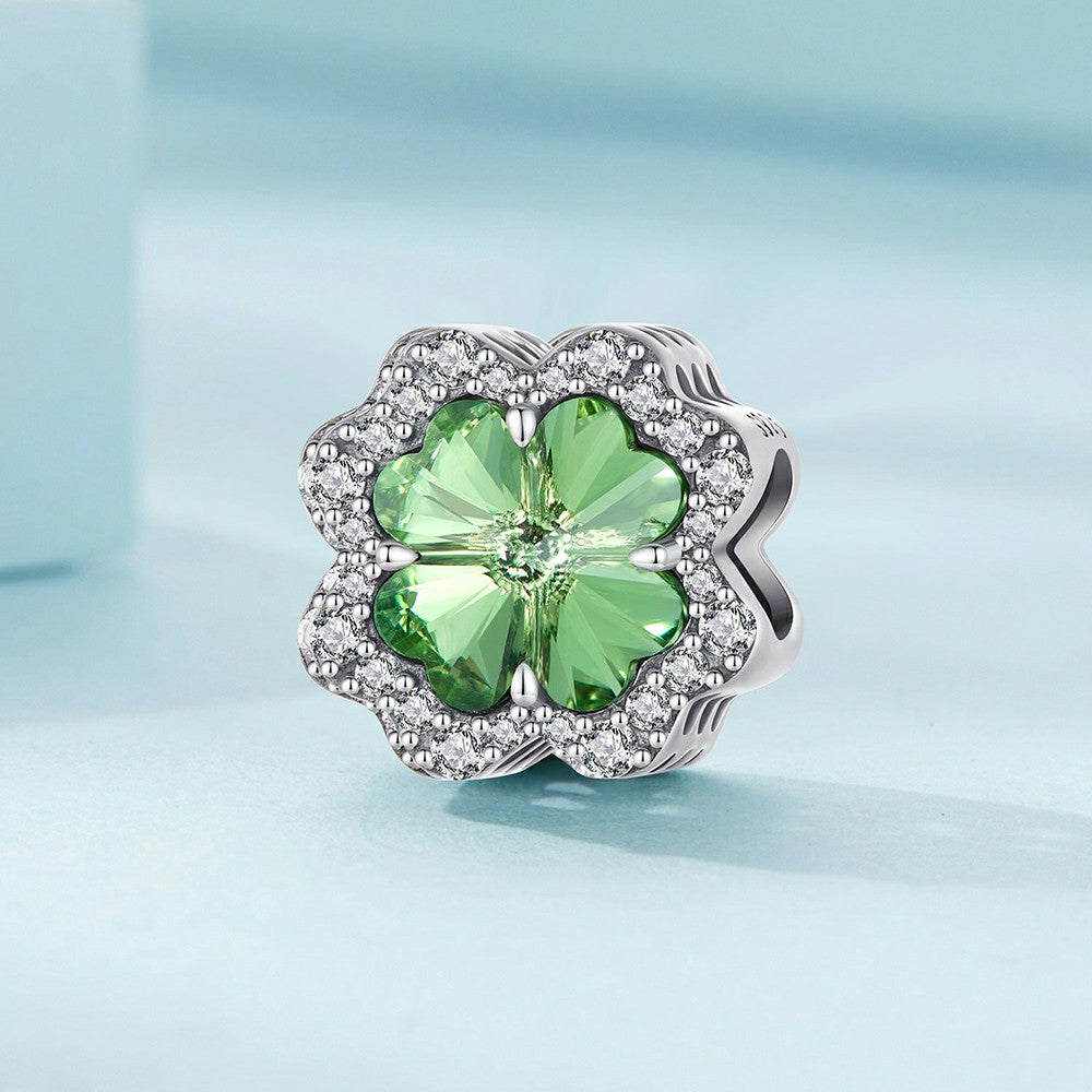 Diamond Four Leaf Clover Charm Silver