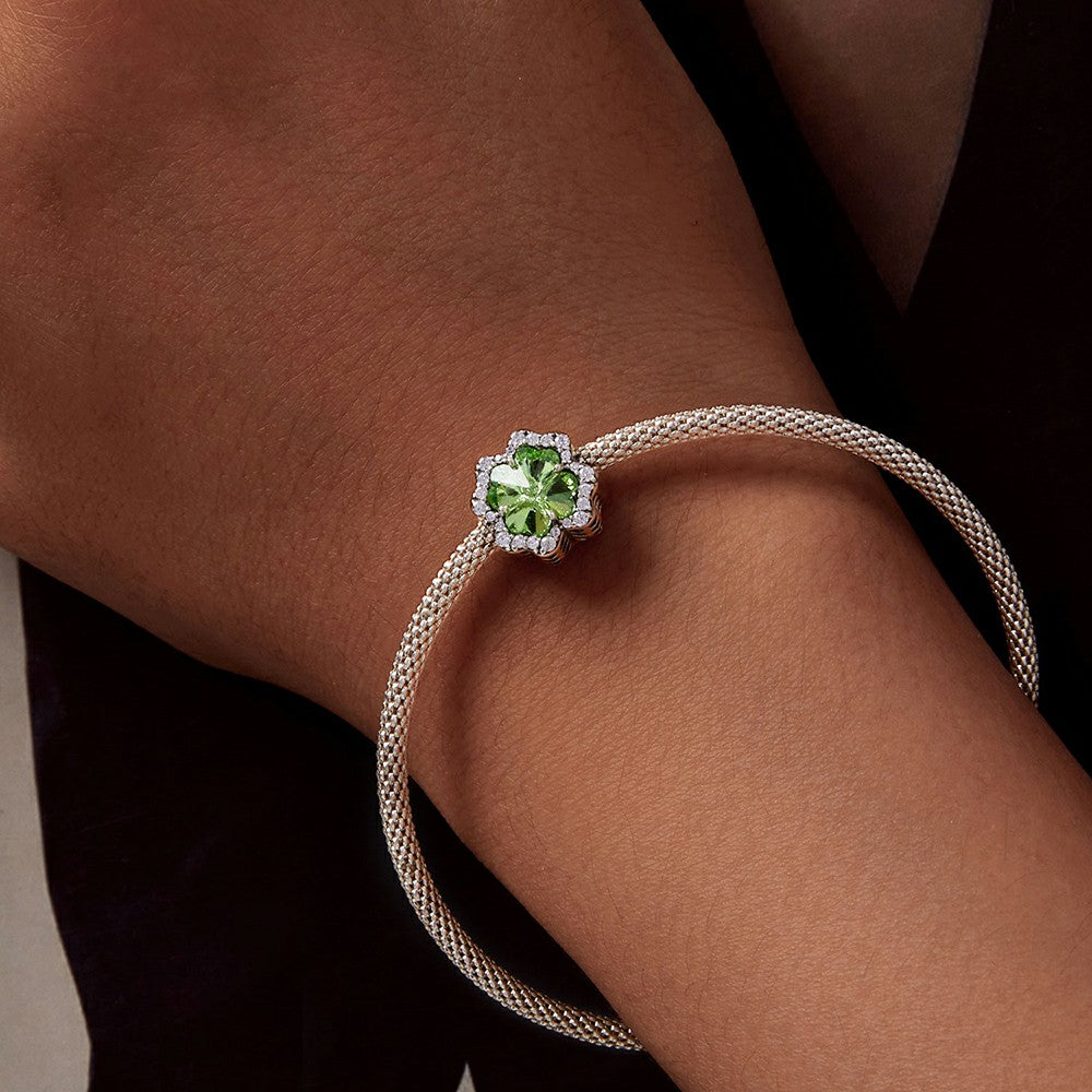 Diamond Four Leaf Clover Charm Silver