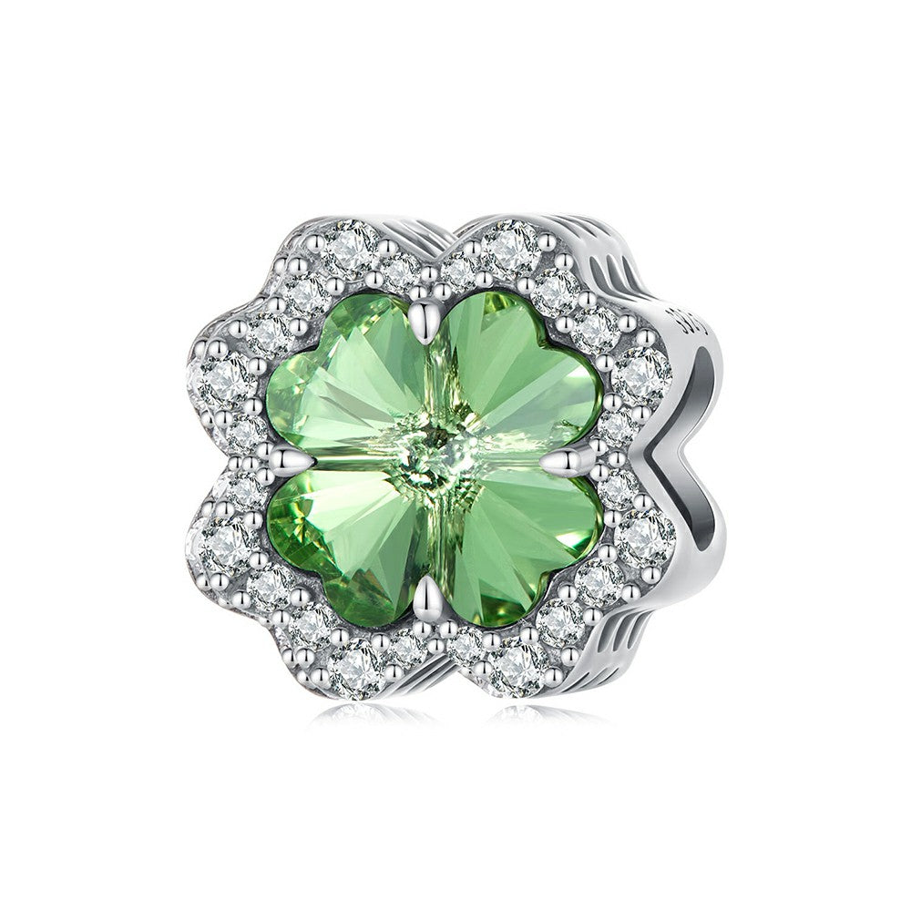 Diamond Four Leaf Clover Charm Silver