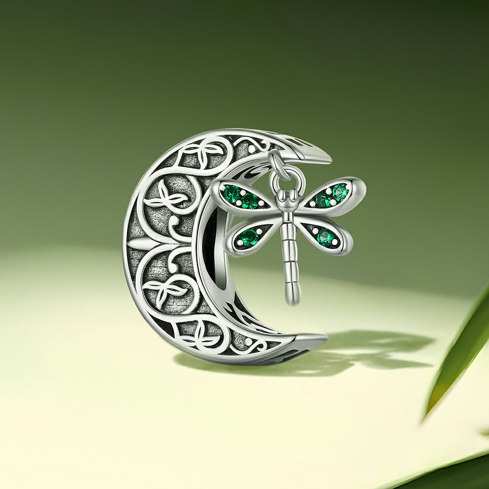 Moon Dragonfly Charm Silver