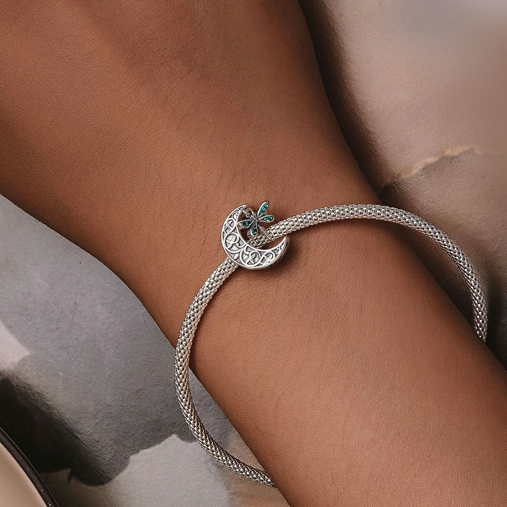Moon Dragonfly Charm Silver