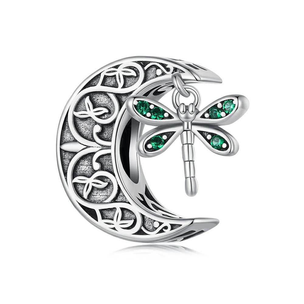 Moon Dragonfly Charm Silver