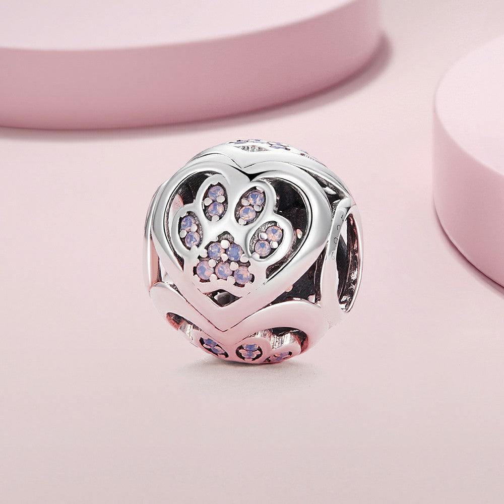 Pet Paw Prints Charm Silver