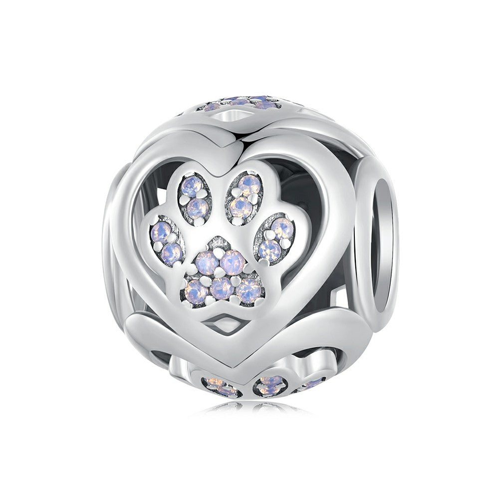 Pet Paw Prints Charm Silver