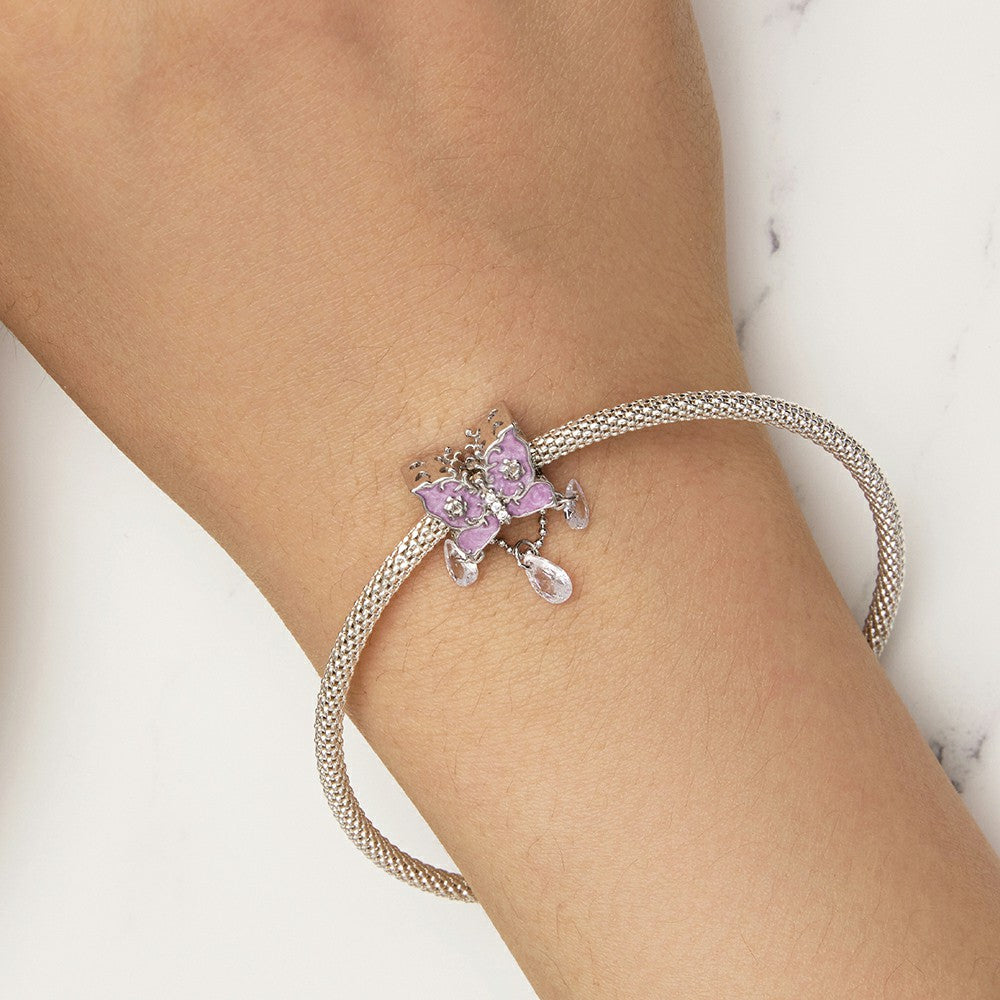 Diamond Butterfly Charm Silver