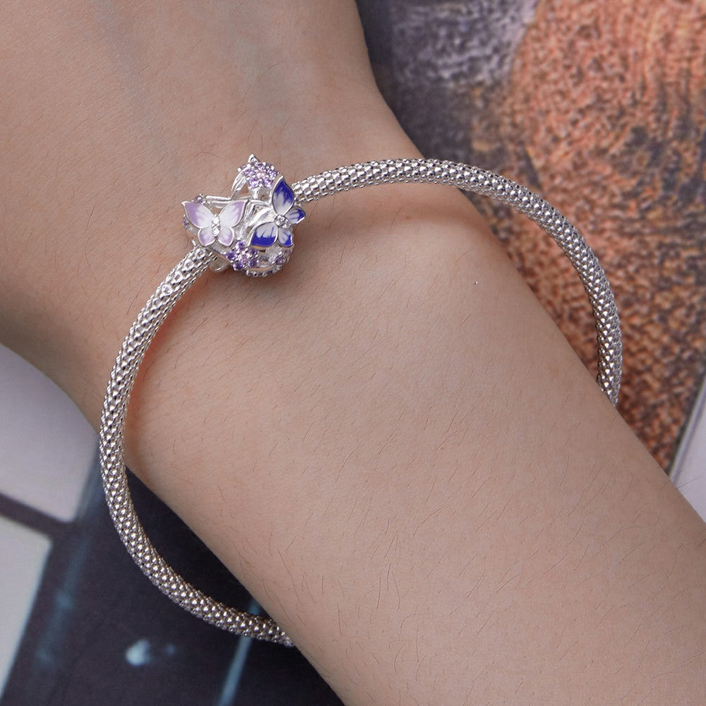 Heart Shaped Butterfly Charm Silver