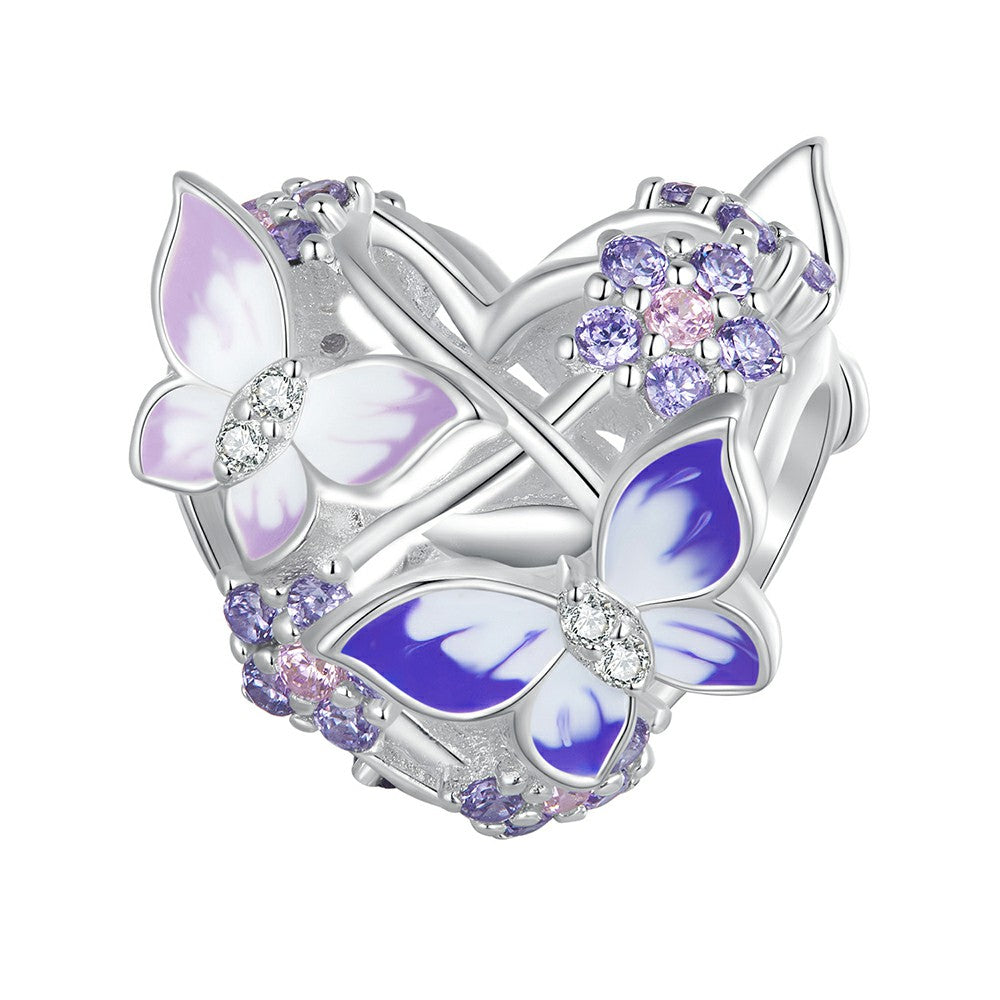 Heart Shaped Butterfly Charm Silver