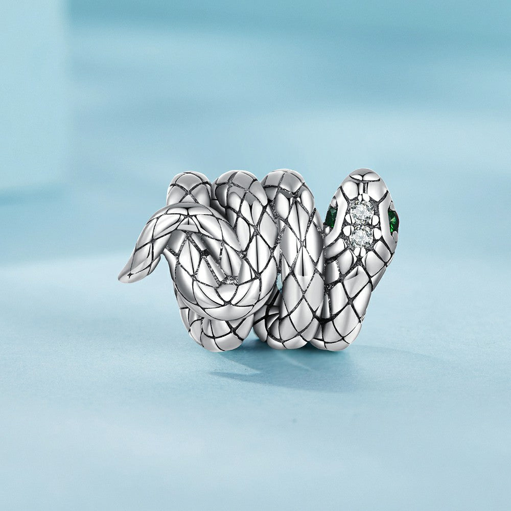 Coiled Spirit Snake Charm Silver