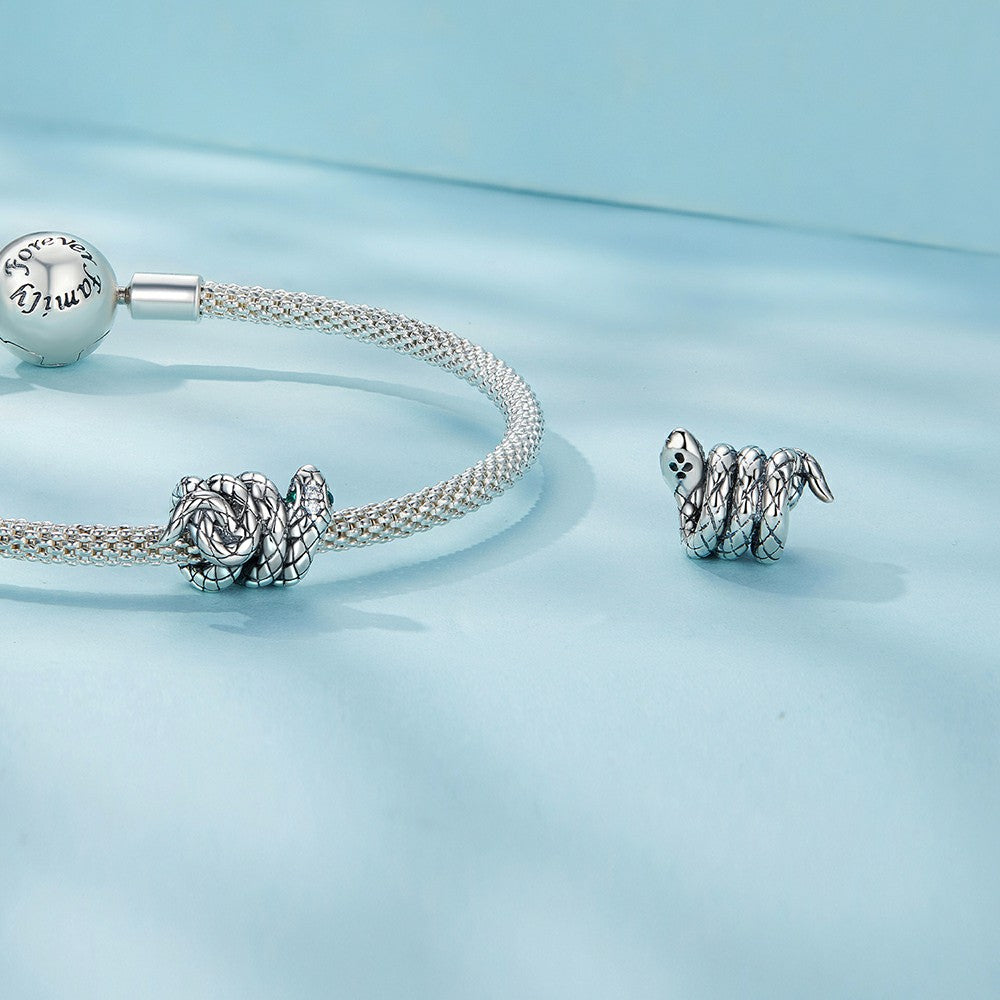 Coiled Spirit Snake Charm Silver