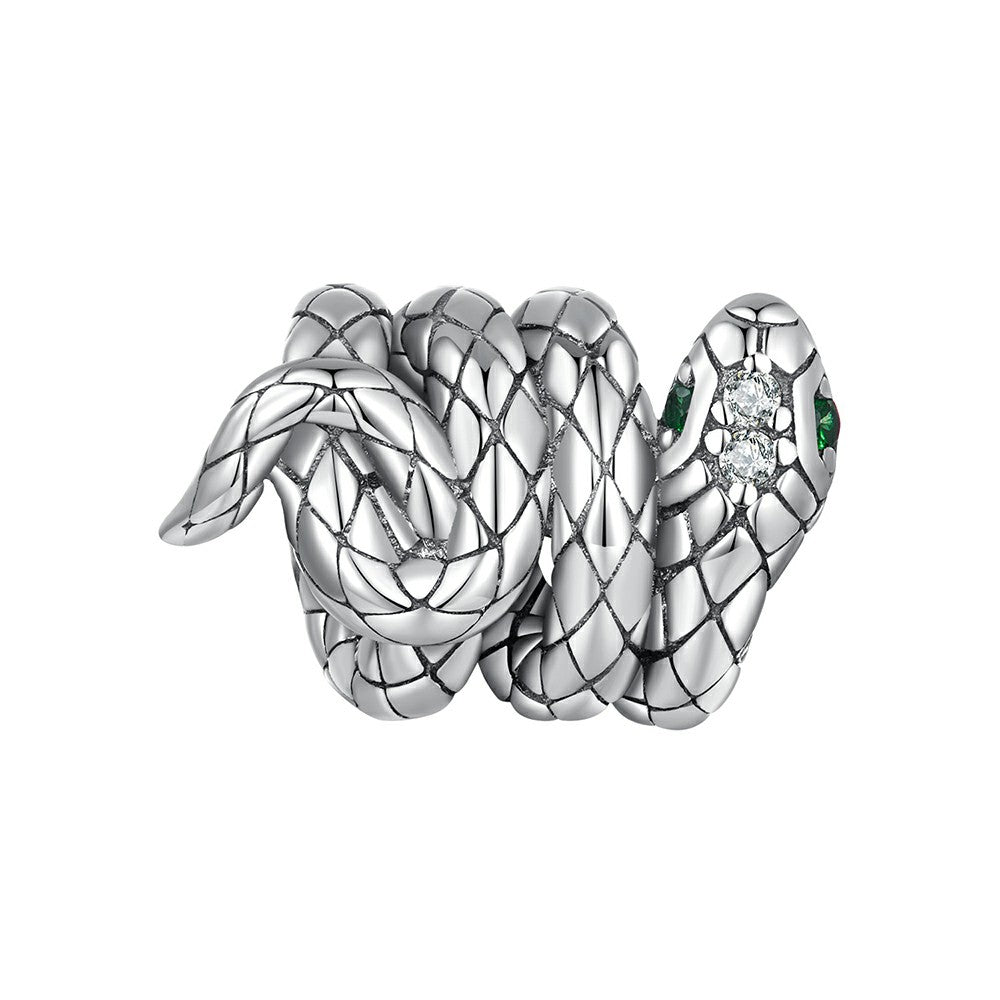 Coiled Spirit Snake Charm Silver