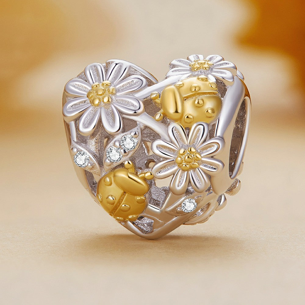 Daisy Ladybug Yellow Pattern Charm Silver
