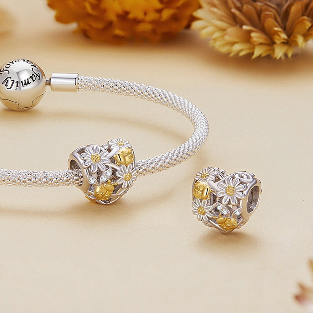 Daisy Ladybug Yellow Pattern Charm Silver
