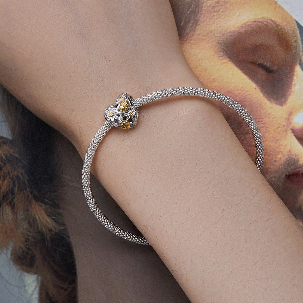 Daisy Ladybug Yellow Pattern Charm Silver