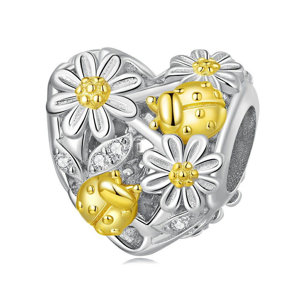 Daisy Ladybug Yellow Pattern Charm Silver