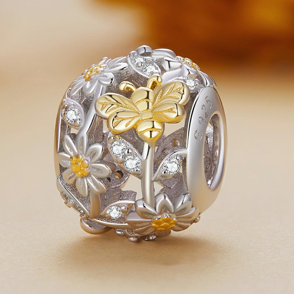 Daisy Bee Yellow Pattern Charm Silver