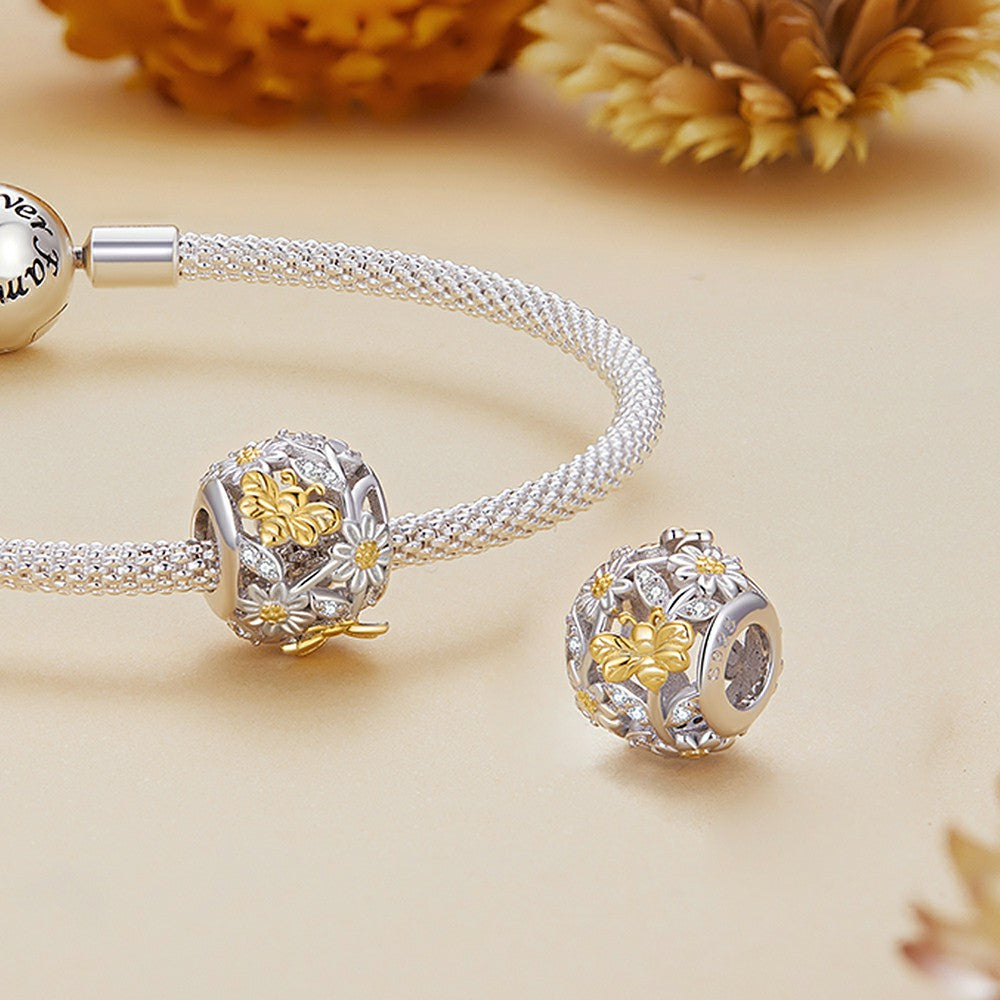 Daisy Bee Yellow Pattern Charm Silver