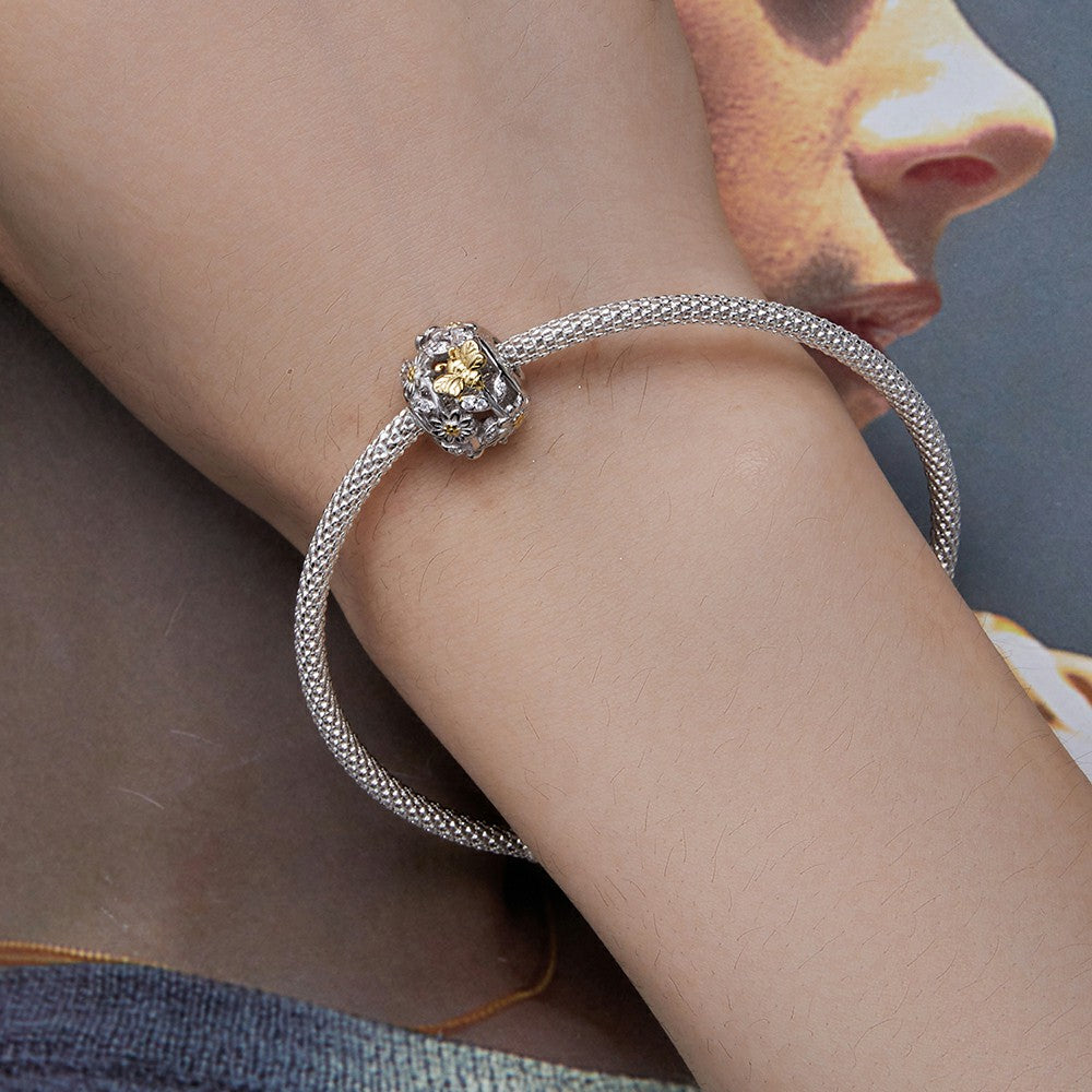Daisy Bee Yellow Pattern Charm Silver