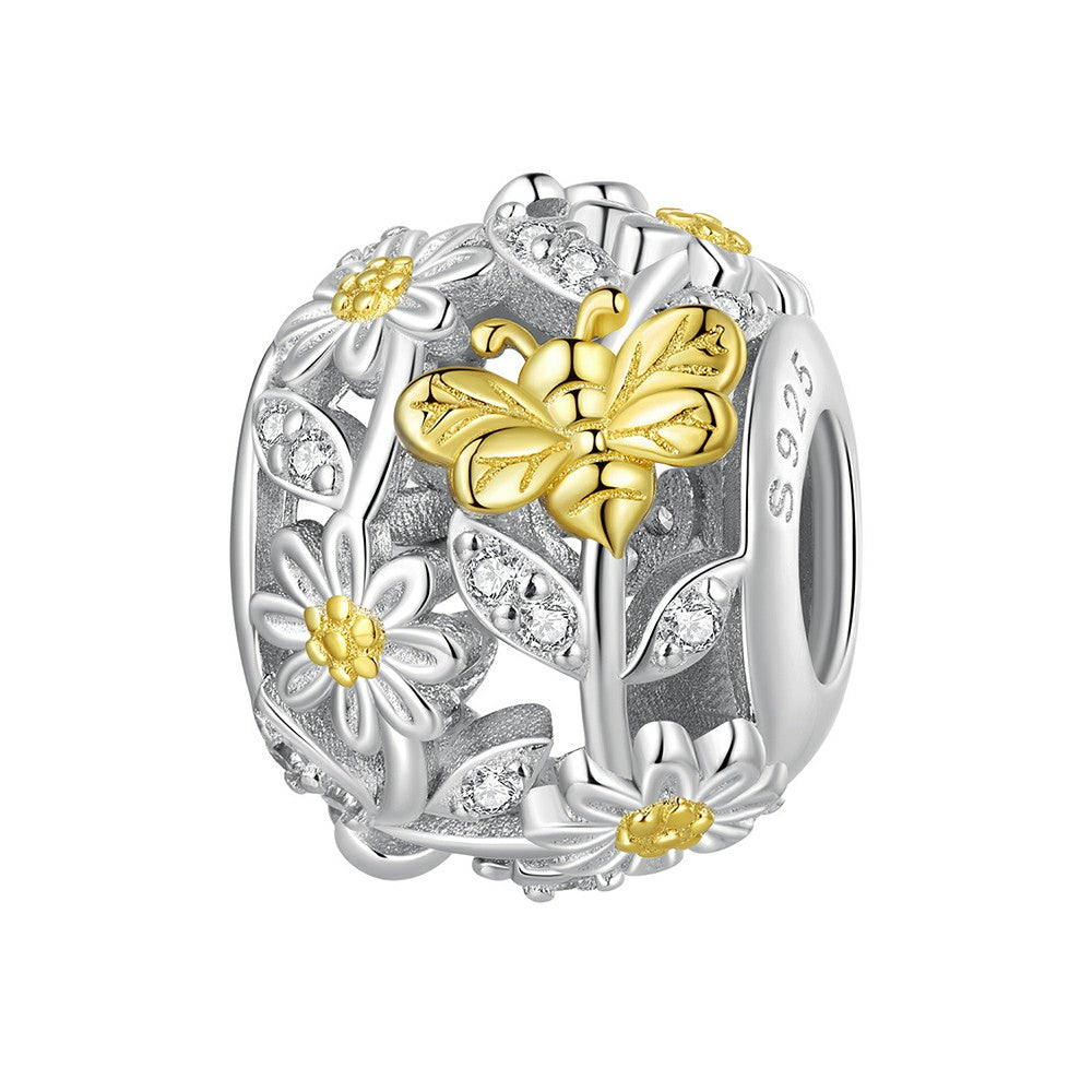 Daisy Bee Yellow Pattern Charm Silver