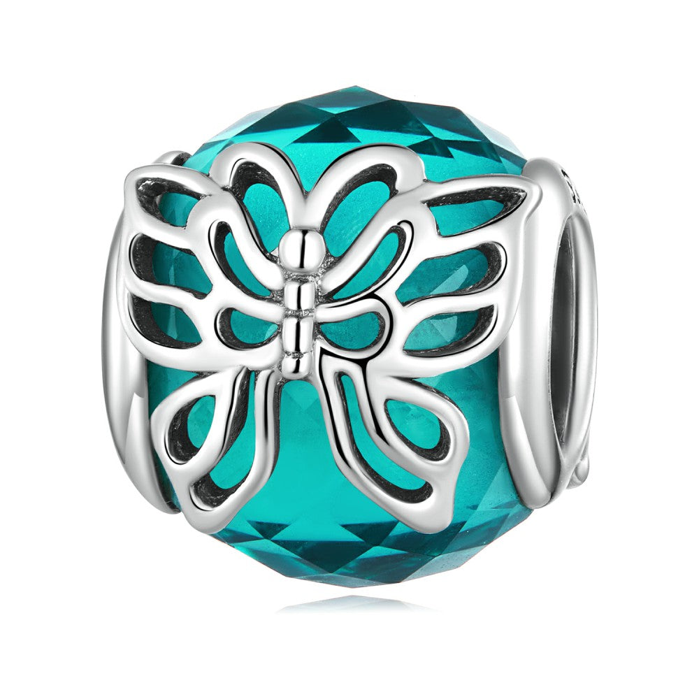 Butterfly Glass Lake Green Glass Charm Silver