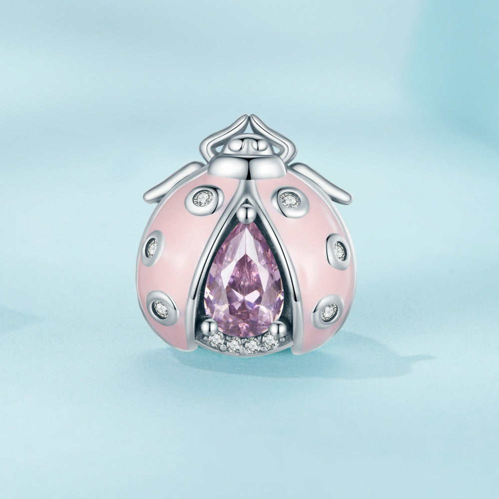 Ladybug Pink Design Charm Silver