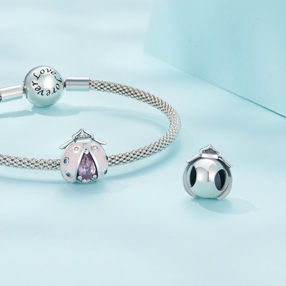 Ladybug Pink Design Charm Silver