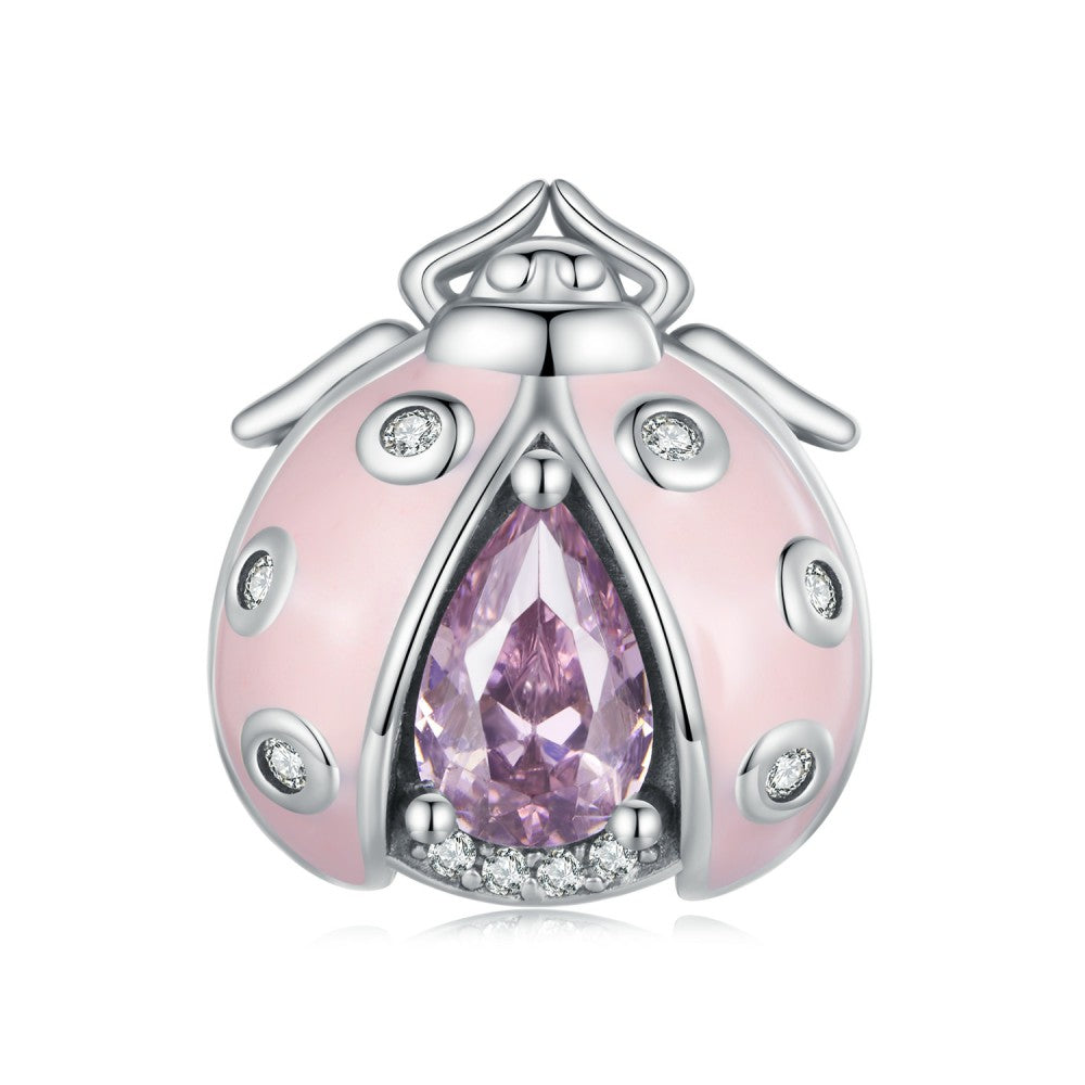 Ladybug Pink Design Charm Silver