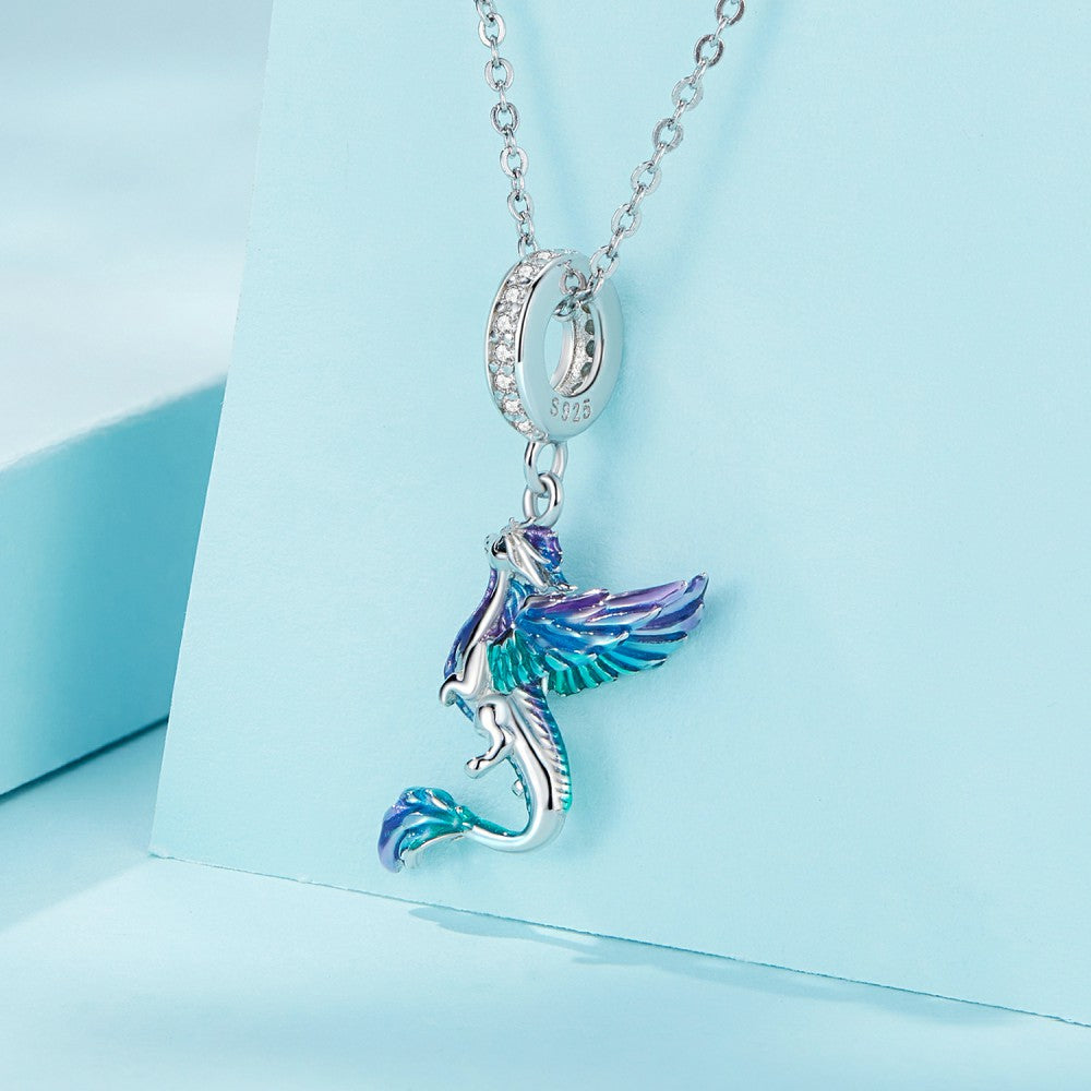 Flying Dragon Colorful Charm Silver