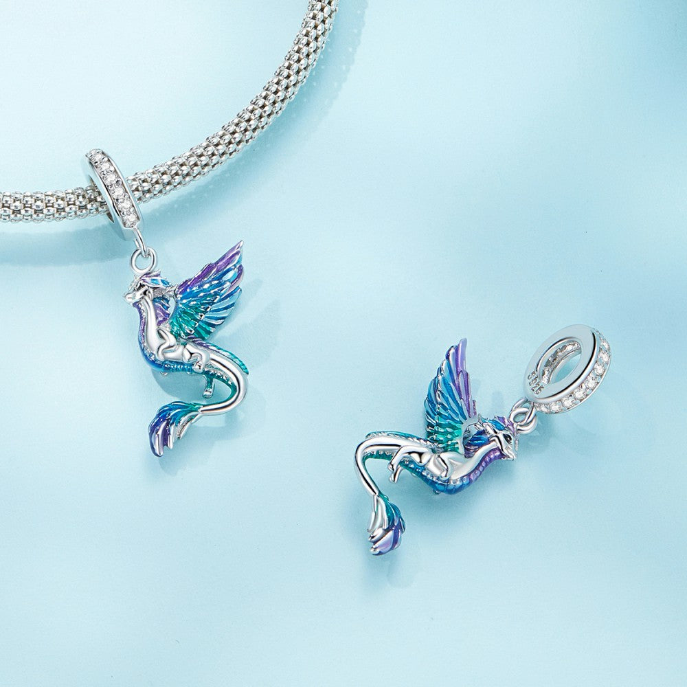 Flying Dragon Colorful Charm Silver