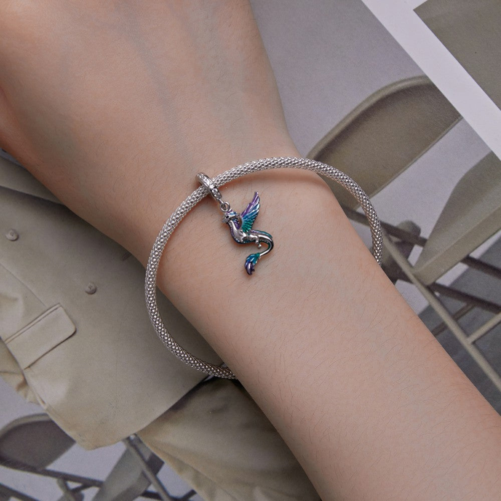 Flying Dragon Colorful Charm Silver