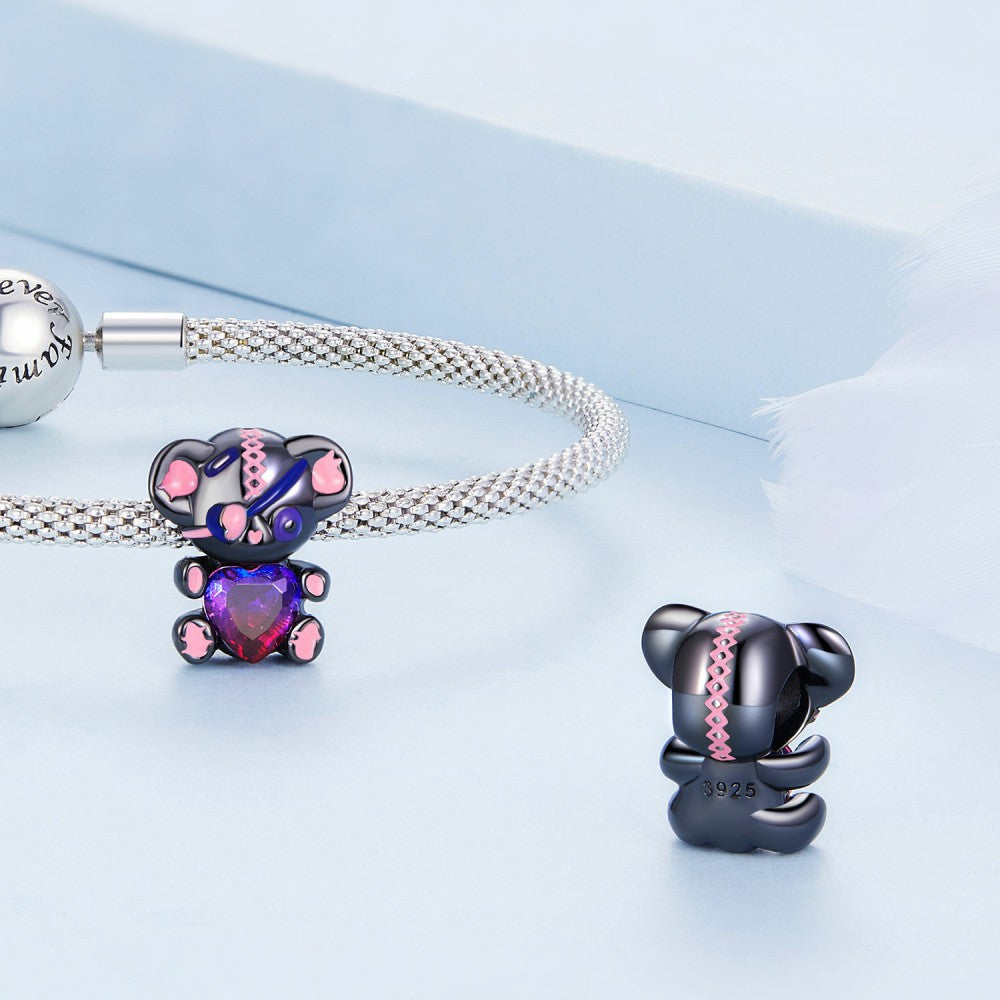Bear Pink Purple Gradient Charm Silver