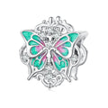 Baroque Butterfly Green Pink Charm Silver