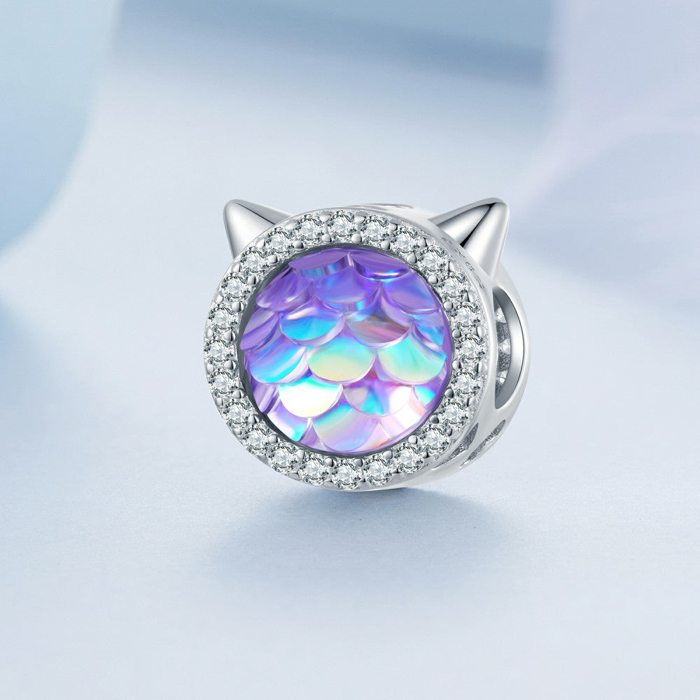 Cat Head Fish Scales Purple Gradient Charm Silver
