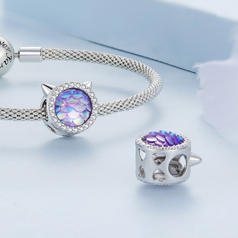 Cat Head Fish Scales Purple Gradient Charm Silver