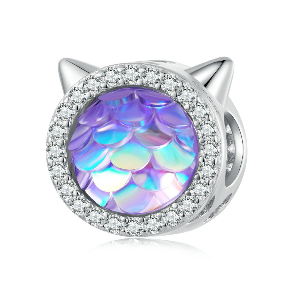Cat Head Fish Scales Purple Gradient Charm Silver
