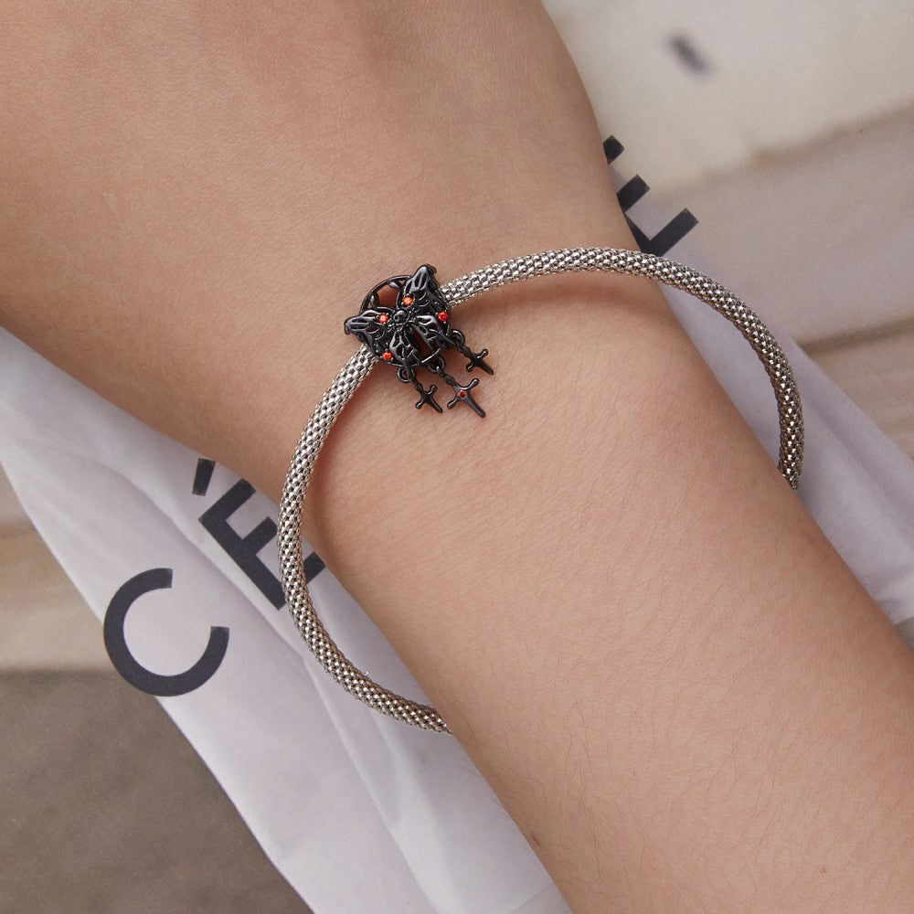 Butterfly Dream Catcher Red Zircon Charm Silver