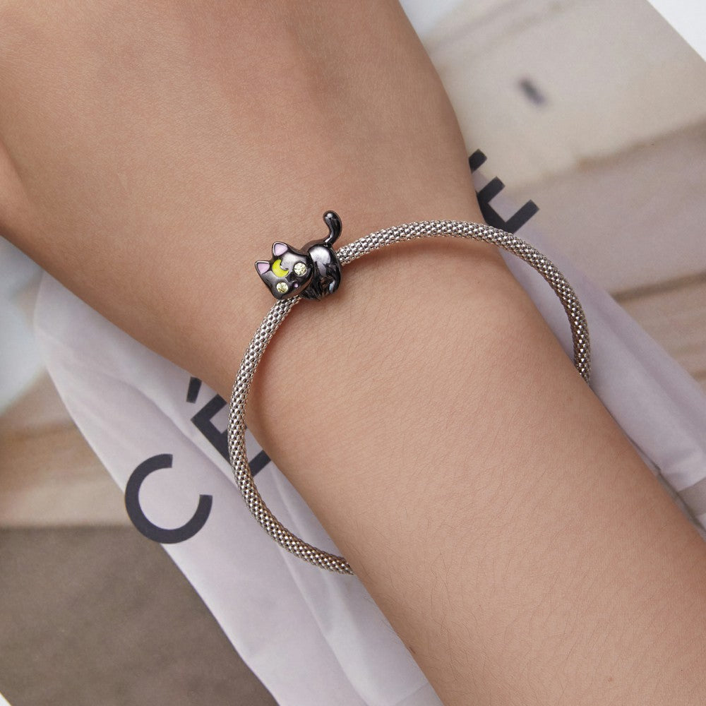 Moon Cat Black Charm Silver