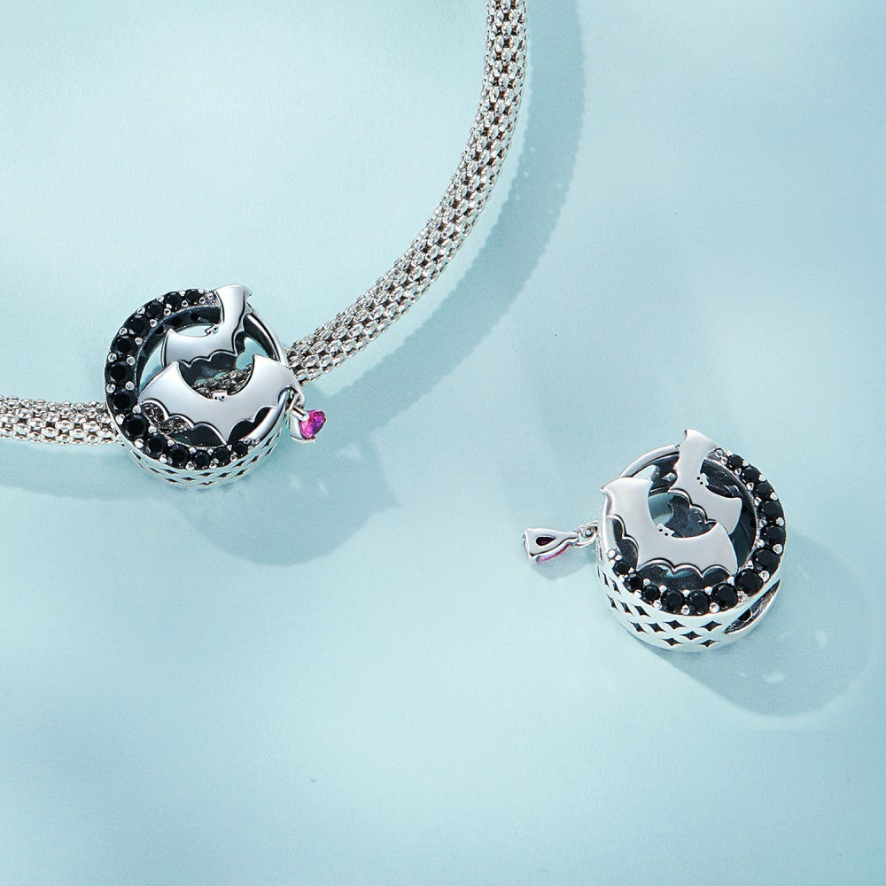 Bat Pink Zircon Charm Silver