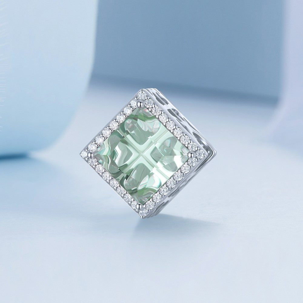 Four Leaf Clover Light Green Charm Silver