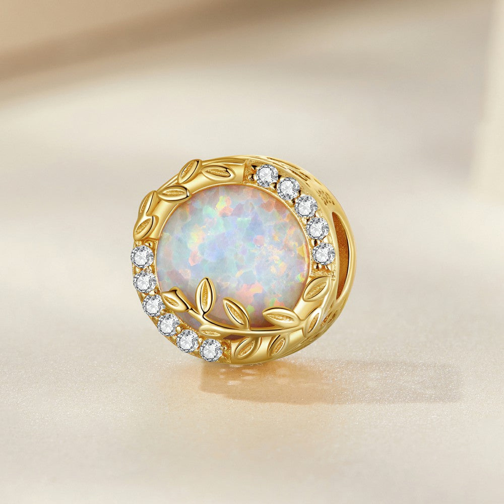 Opal Leaves Gold Charm Silver
