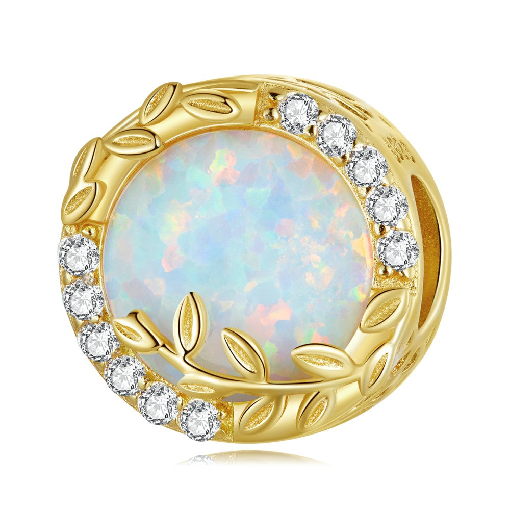 Opal Leaves Gold Charm Silver