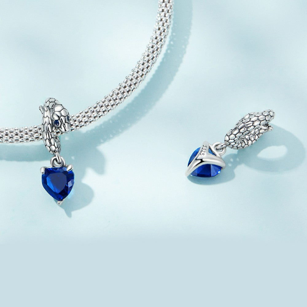 Guardian Snake Blue Pendant Charm Silver