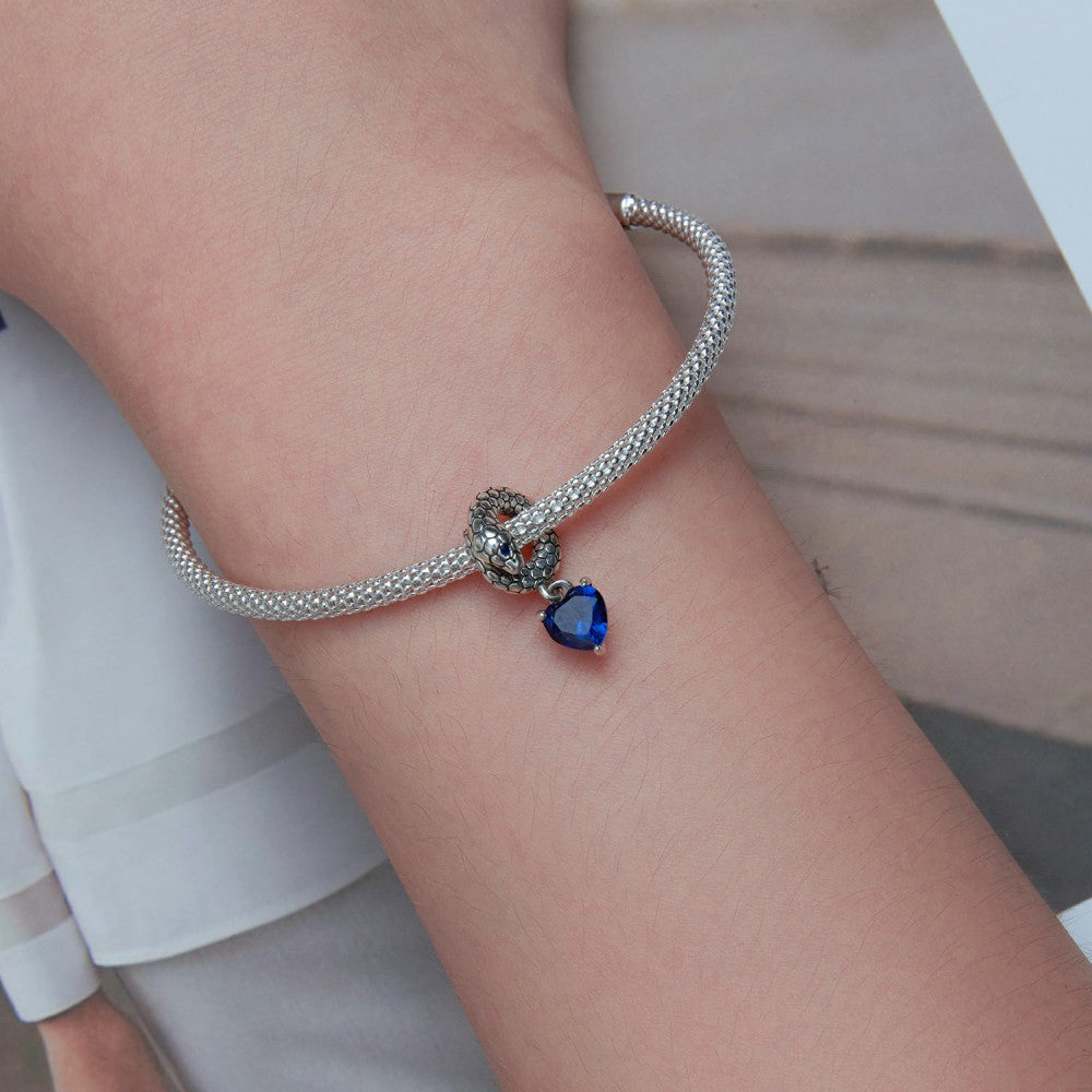 Guardian Snake Blue Pendant Charm Silver