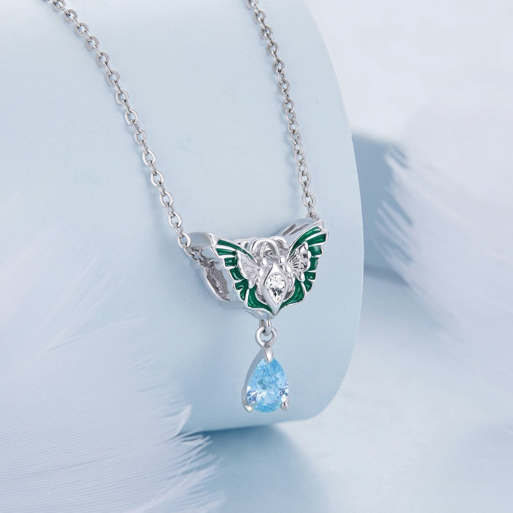 Double Butterfly Green Charm Silver