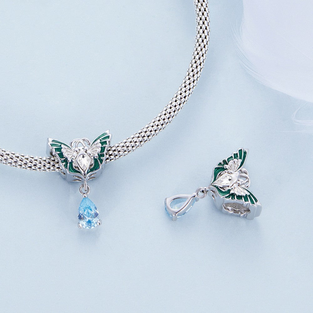 Double Butterfly Green Charm Silver
