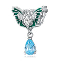Double Butterfly Green Charm Silver