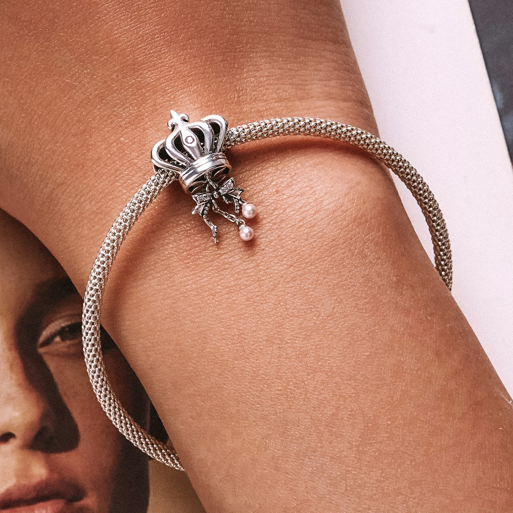 Bow Crown Charm Silver
